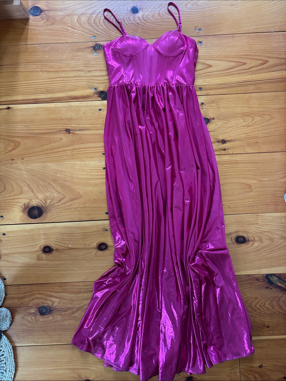 Metallic Fuchsia Maxi Dress with Spaghetti Straps